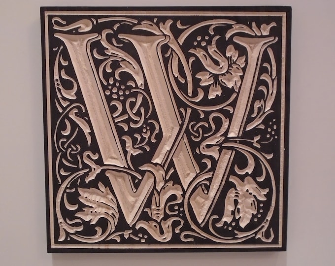 Illuminated Letter W, Wood Wall Art, Wood Engraving, William Morris ...