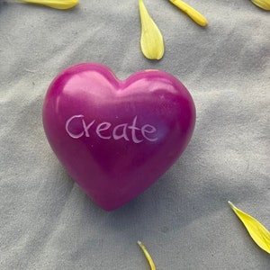 Fuschia Heart with Create Etched into it | Made in Kenya out of Kisii Soapstone