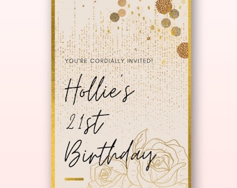 Golden Glamour: Sparkling 21st Birthday Invitation