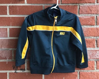 80's Vintage Nike Track Jacket Dark Blue and Yellow with Embroidered Logo for Toddler 24M