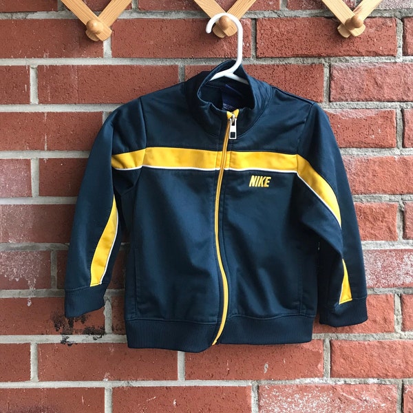 80's Vintage Nike Track Jacket Dark Blue and Yellow with Embroidered Logo for Toddler 24M