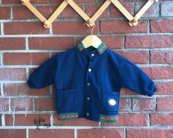 Vintage Gumboots Sweatshirt Button-down Lightweight Jacket for Toddler with Fair Isle Trim and Snap Buttons