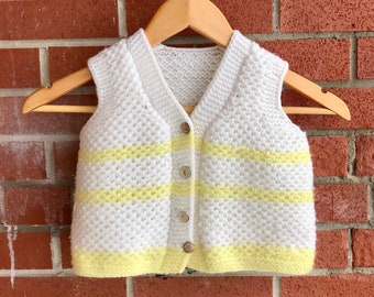 Hand-knit White & Yellow Button Down Toddler Vest