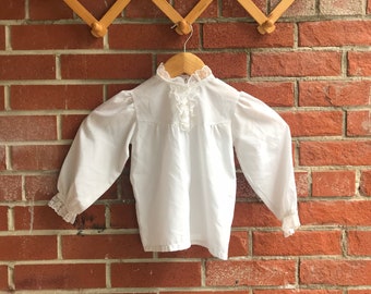 Vintage Girls Blouse - White with Lace Trim and Flounce Sleeves by Her Majesty