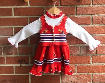 vintage Cottage-core automne hiver robe pull pour bébé Johnny Zivoli Fabriqué en Italie orange blanc gilet intégré