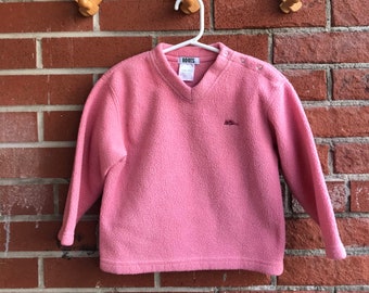 Vintage Kids Roots Fleece Pullover V-neck Sweater in Pink