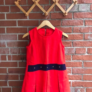 Vintage 60er Jahre Mädchen Kleider Drop Waist Mod Kleider Rot karierter Falten Rock Metall Reißverschluss