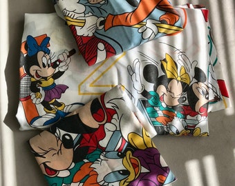Vintage Walt Disney Co. Mickey Mouse&Friends ABC Alphabet Twin Fitted Bedsheet Two Pillow Shams Mickey, Minnie, Donald, Goofy Kids Bedding