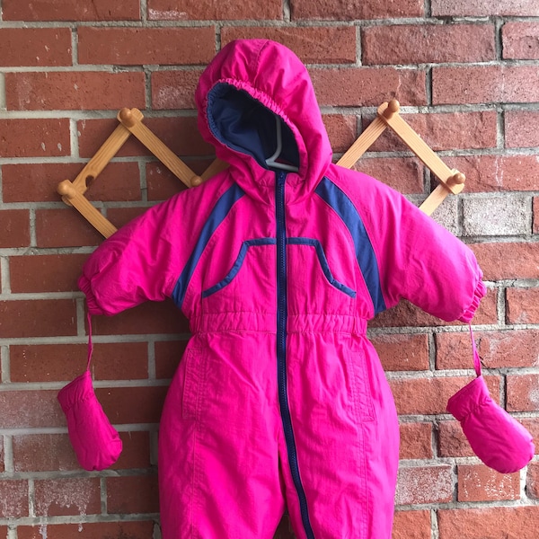 Vintage OshKosh B'Gosh Hot Pink Baby Snowsuit Removable Booties and Mitts 12M