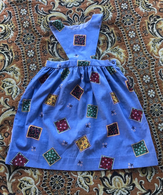 Vintage Handmade Pinafore Blue with Patchwork and… - image 1