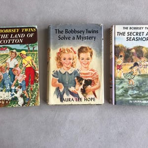 Vintage The Bobbsey Twins Hardcover Books-The Bobbsey Twins Solve a Mystery-The Secret at the Seashore-In the Land of Cotton-Laura Lee Hope