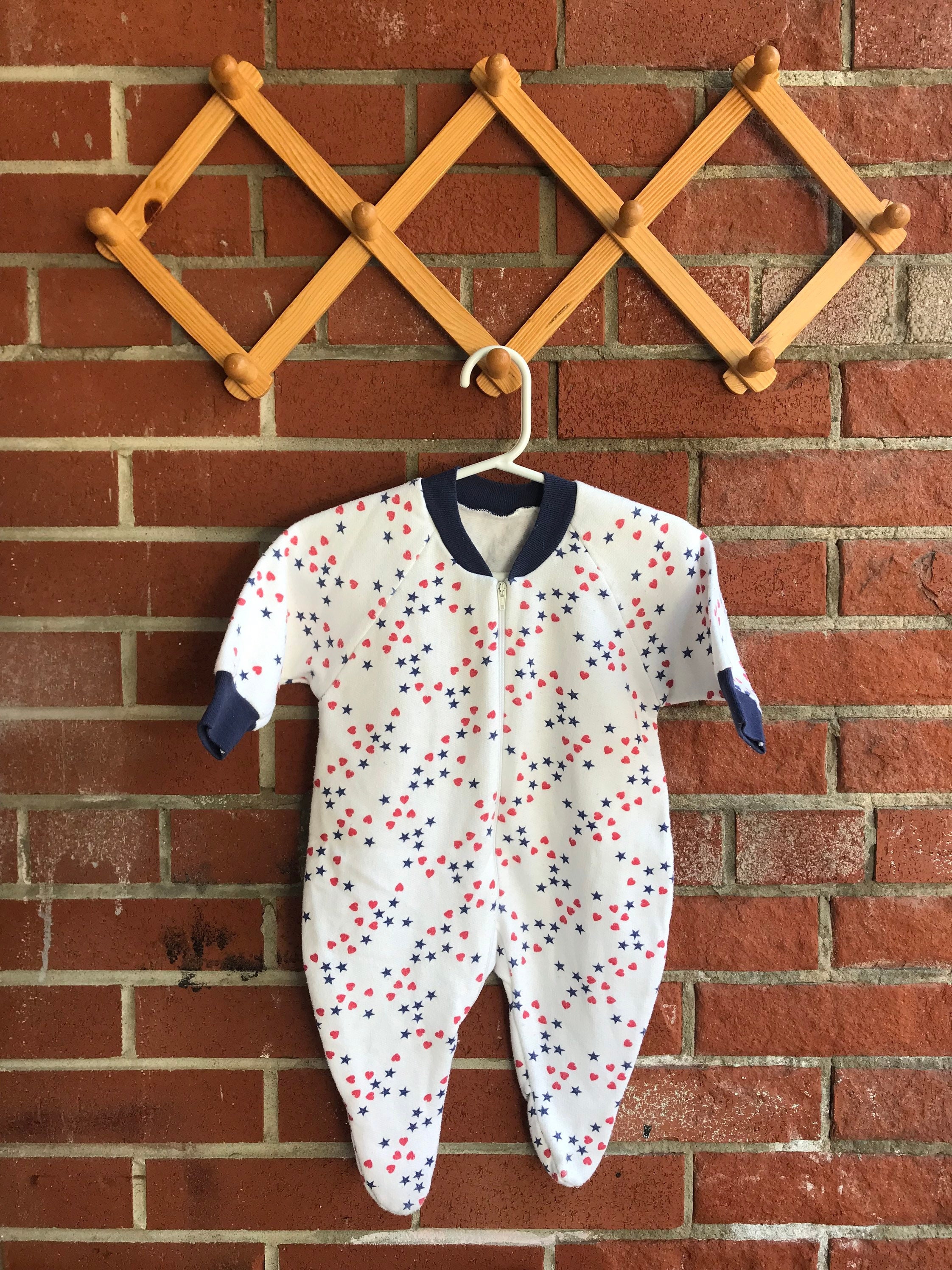 Vintage Baby Footed Sleeper Romper White Blue Trim Stars Etsy
