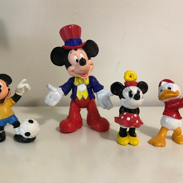 Vintage Disney PVC Mini Figurines - Mickey Mouse Mcdonald's Happy Meal Toy, 80's Mickey Mouse Soccer, Pie-eyed Minnie Mouse, Huey Duck