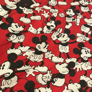 Vintage Disney Mickey Mouse Flat Twin Sheet Red, White and Black Made in USA