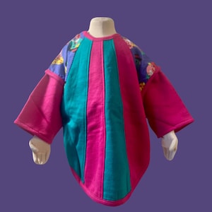 Vintage Toddler Colour-block Sweatshirt 3/4 Length Sleeves Pink Teal Purple Clowns 90's Kids Clothes
