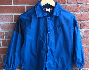 1990's Vintage NIKE Windbreaker / Blue / Button Front / Kids Jacket / 8