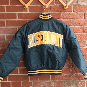 Vintage Kids Varsity Baseball Bomber Jacket RENNOC CLASSIC Rosemount Spell-out Size 10-12Y