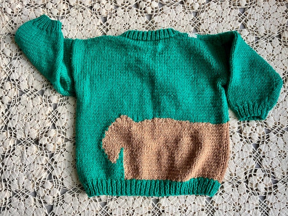 Vintage Hand Knit Kids Reindeer Sweater with Bell… - image 3
