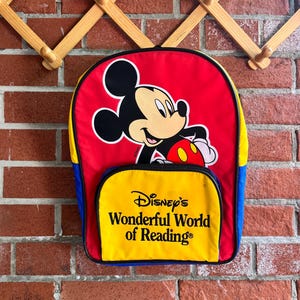 vintage Disney Mickey Mouse color block sac à dos pour tout-petits Le monde merveilleux de la lecture, couleurs primaires