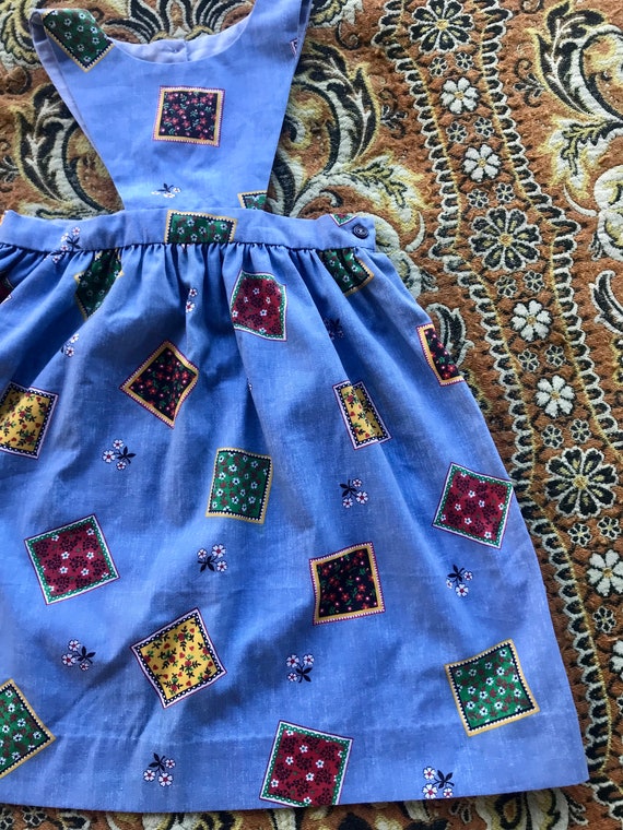 Vintage Handmade Pinafore Blue with Patchwork and… - image 2