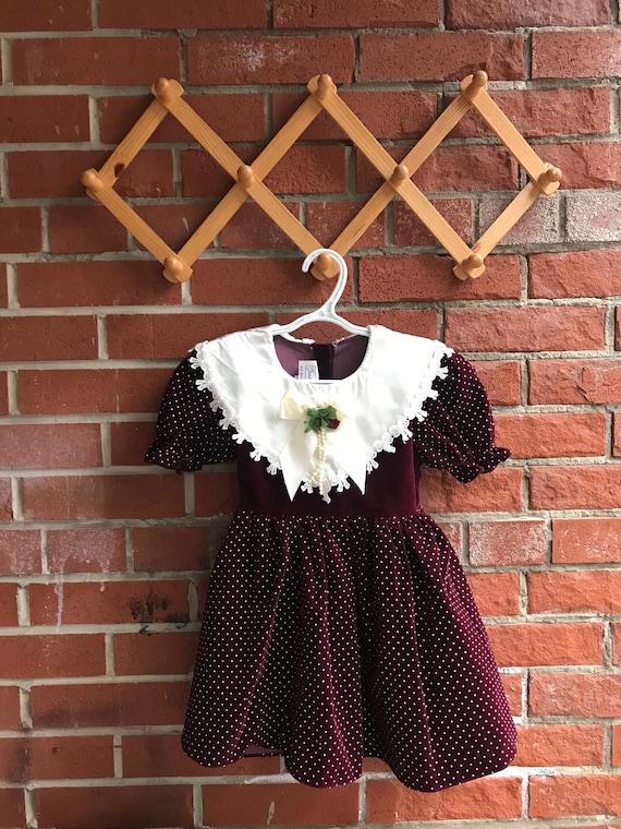 Vintage Just Darling Wine Red Velvet Girls Dress w