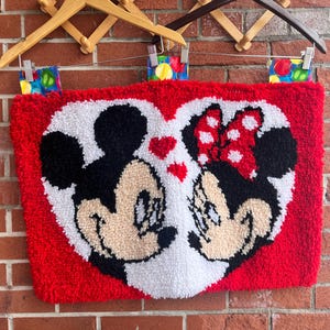 Vintage Mickey and Minnie Mouse Latch Hook Rug Wall Hanging - Kids Bedroom Decor - Vintage Disney
