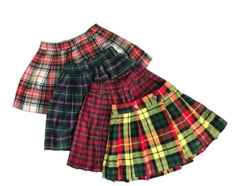 Vintage Kids Tartan Plaid Pleated Skirts - Red Tartan Plaid - Green Tartan Plaid