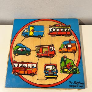 Vintage Simplex Spielzeug Kinder Holzfahrzeuge Puzzle - Made in Holland - Ungiftig - Vintage Kinderspielzeug