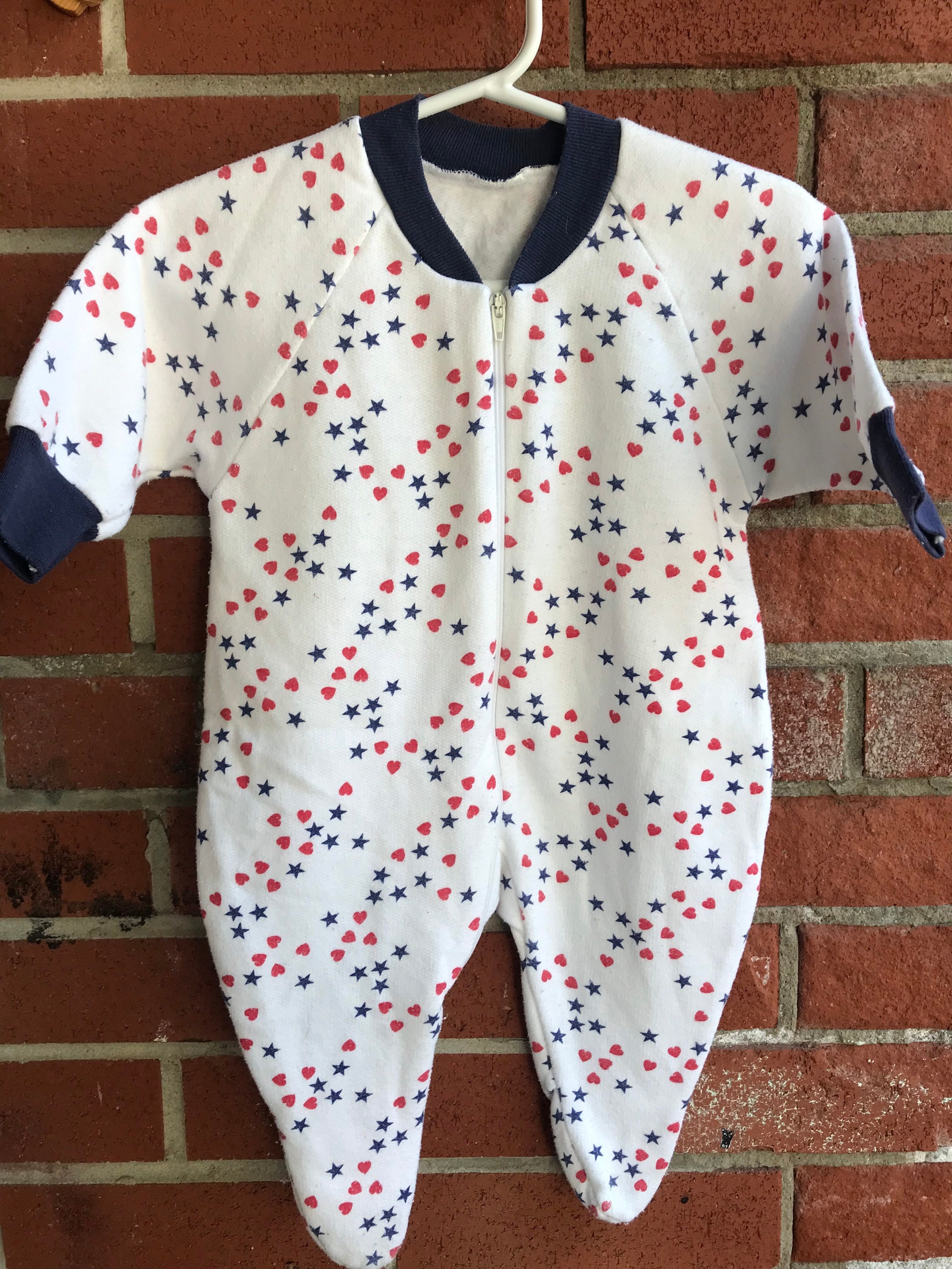 Vintage Baby Footed Sleeper Romper White Blue Trim Stars Etsy