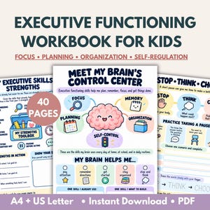 Caderno de exercícios de funções executivas para crianças, TDAH, foco, planejamento, organização e autorregulação.