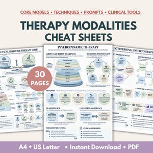 Therapy Modalities Cheat Sheets, Therapist Reference Guide, DBT, CBT, EMDR, act, ifs, erp, pe, cpt, eft, sp, ipt, sfbt, se, mi, efct