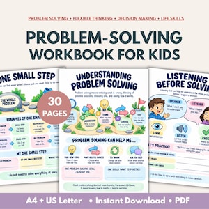 Cuaderno de ejercicios para niños sobre resolución de problemas, actividades de habilidades socioemocionales y para la vida, toma de decisiones, PDF imprimible apto para niños con TDAH
