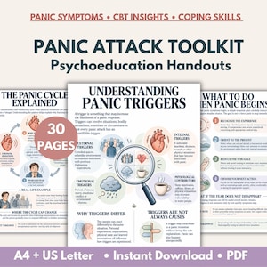 Panic Attack Psychoeducation Handouts, CBT Coping Skills, Panic Disorder & Anxiety Therapy, Printable PDF