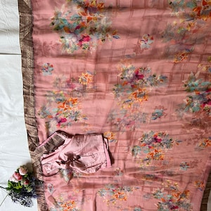 Saree with Blouse Pink Color Fancy Georgette/with Ready Made Blouse/Size 38 to 40 /Light Weight Saree Fall and Edges done/Indian Saree