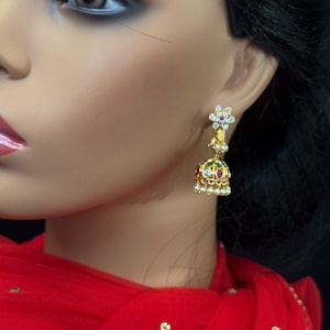 Kundanallu Jhumka Earrings: Antique Matte Gold Indian Jewelry