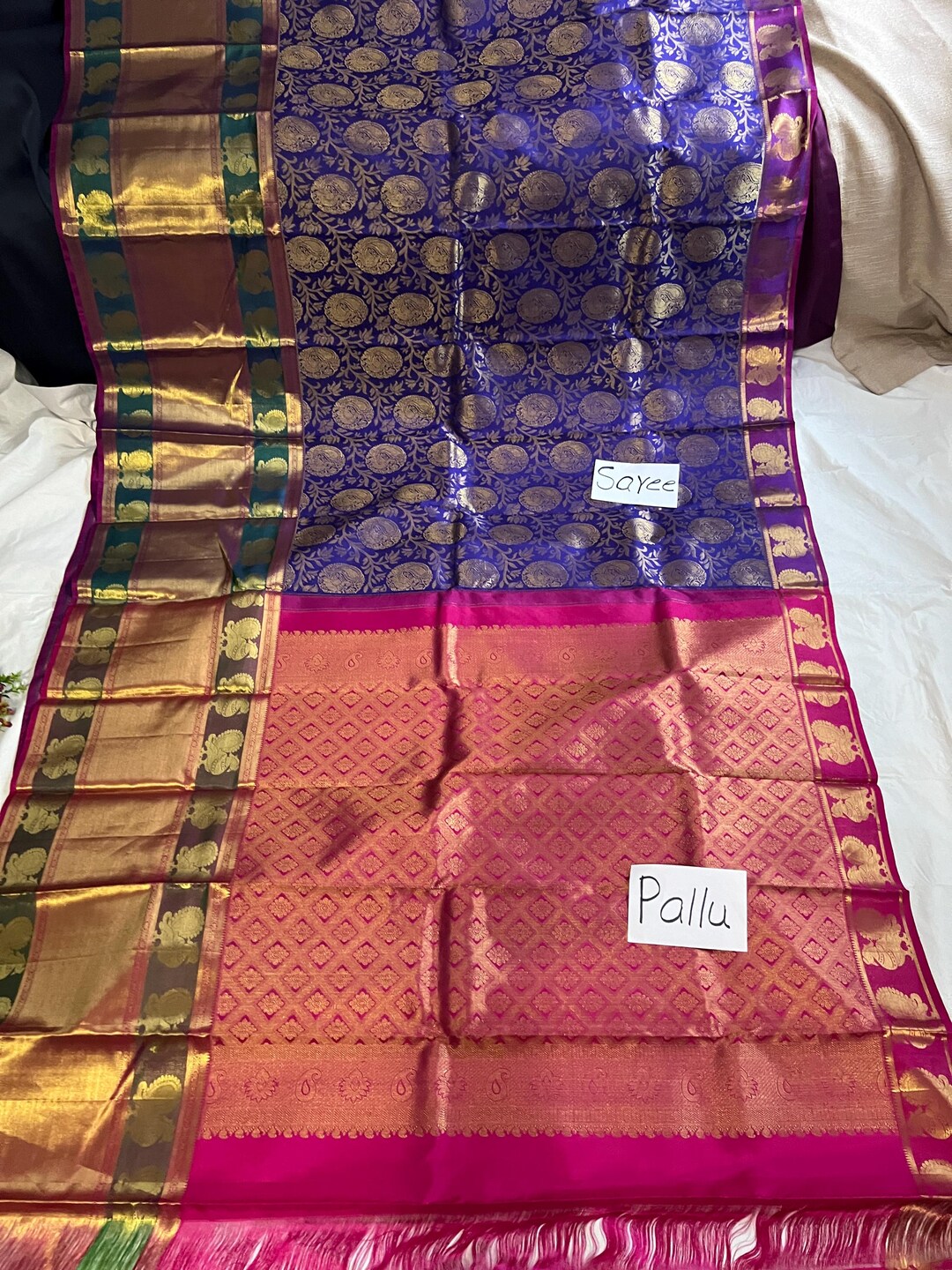 Royal Purple & Gold Kanchi Silk Aari Overcoat Pattu Pavadai | CPM_0438
