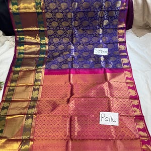 Royal Blue Color Kanchi Varam Kanchi Pattu/Pure Silk Mark Saree/Soft Silk Saree/Pallu Gold Zari/Peacock Design with Gold Zari/Indian Saree