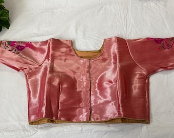 Kalamkari Saree Blouse/Pink Rose Color/Banarasi Silk/Front Hooks Reddy Made Blouse/Size 40/2 inches Margin inside 42 Size Indian Clothes