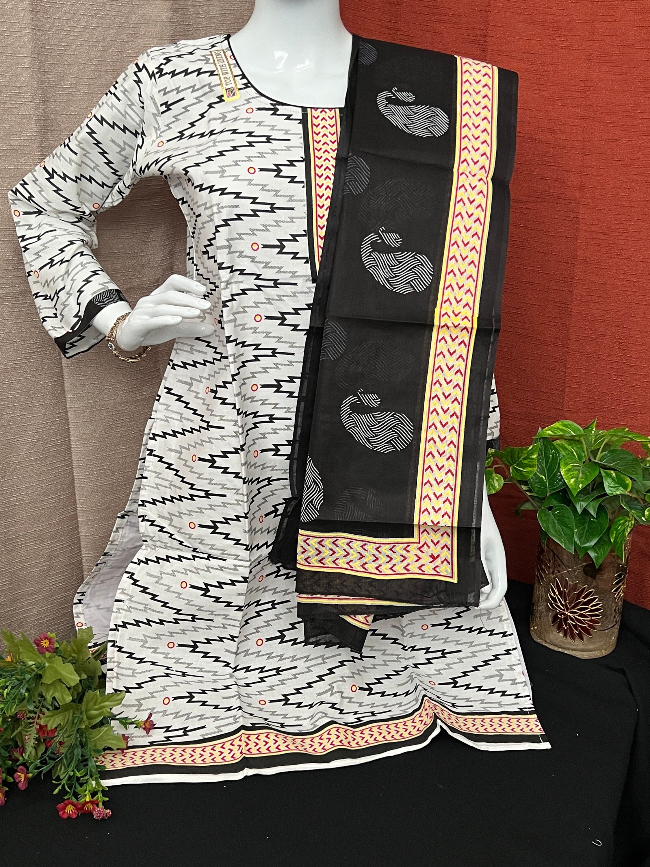 Cotton Salwar Kameez 3 Piece Set Lahari Zig zag Design Print USA Size M to Large Indian Clothes Gift Drease Etsy