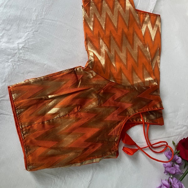 Ready-made Saree Blouse Size 36 to 38/one2Inches  morgen /Party wear Banarasi Silk Blouse Front hooks/Orangegold Color Silk Blouse/No Padded