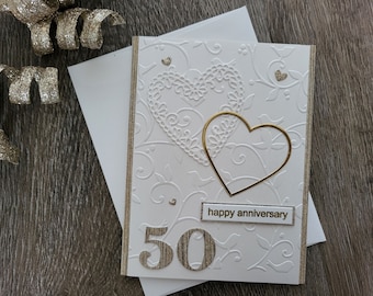 Golden Wedding Anniversary Card, Handmade 50th Wedding Anniversary Card, Milestone Anniversary Card, Personalized Golden Anniversary Card