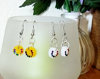 For Her, Yellow or White with a Rainbow of Diamonds Earrings, Handmade Earrings, St Patrick's Day and Easter Earrings, Jewelry Earrings