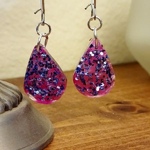 For Her Pink with a Gray Glitter Dangle Earrings Handmade image 2