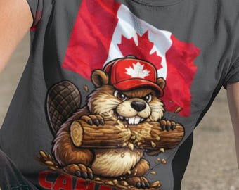 Funny Beaver T-Shirt, Canadian Maple Leaf Flag Graphic Tee, Wildlife Animal Lover Shirt