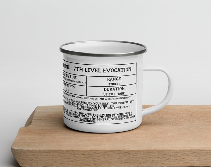 Tea Time Enamel Mug | Dungeons and Dragons Mug | Spell Card