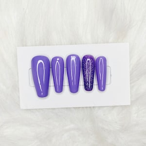 Press on Nails | Long Coffin | Purple Sparkle | False Nails | Fake Nails