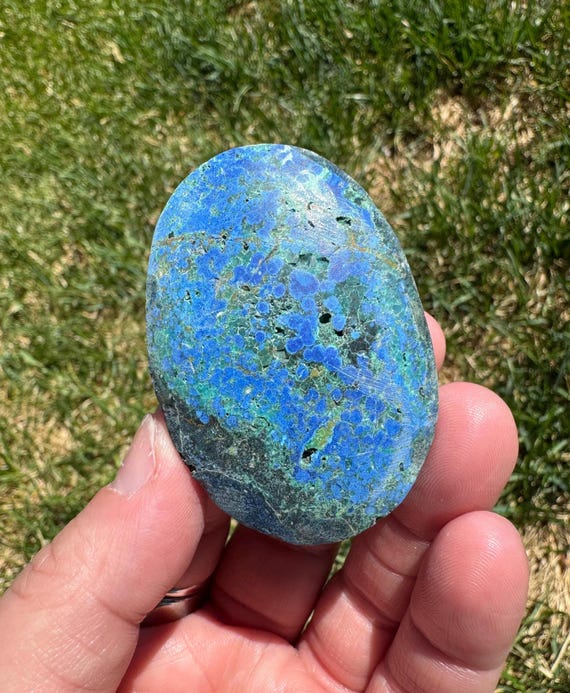 Azurite Crystal palm stone 2 1/4” (with natural inclusions)