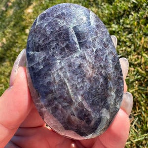 RARE Bloodshot iolite sunstone crystal palm stone 2 3/4”