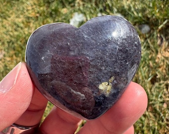 RARE Bloodshot iolite sunstone crystal heart 1 3/4” (with natural inclusions)