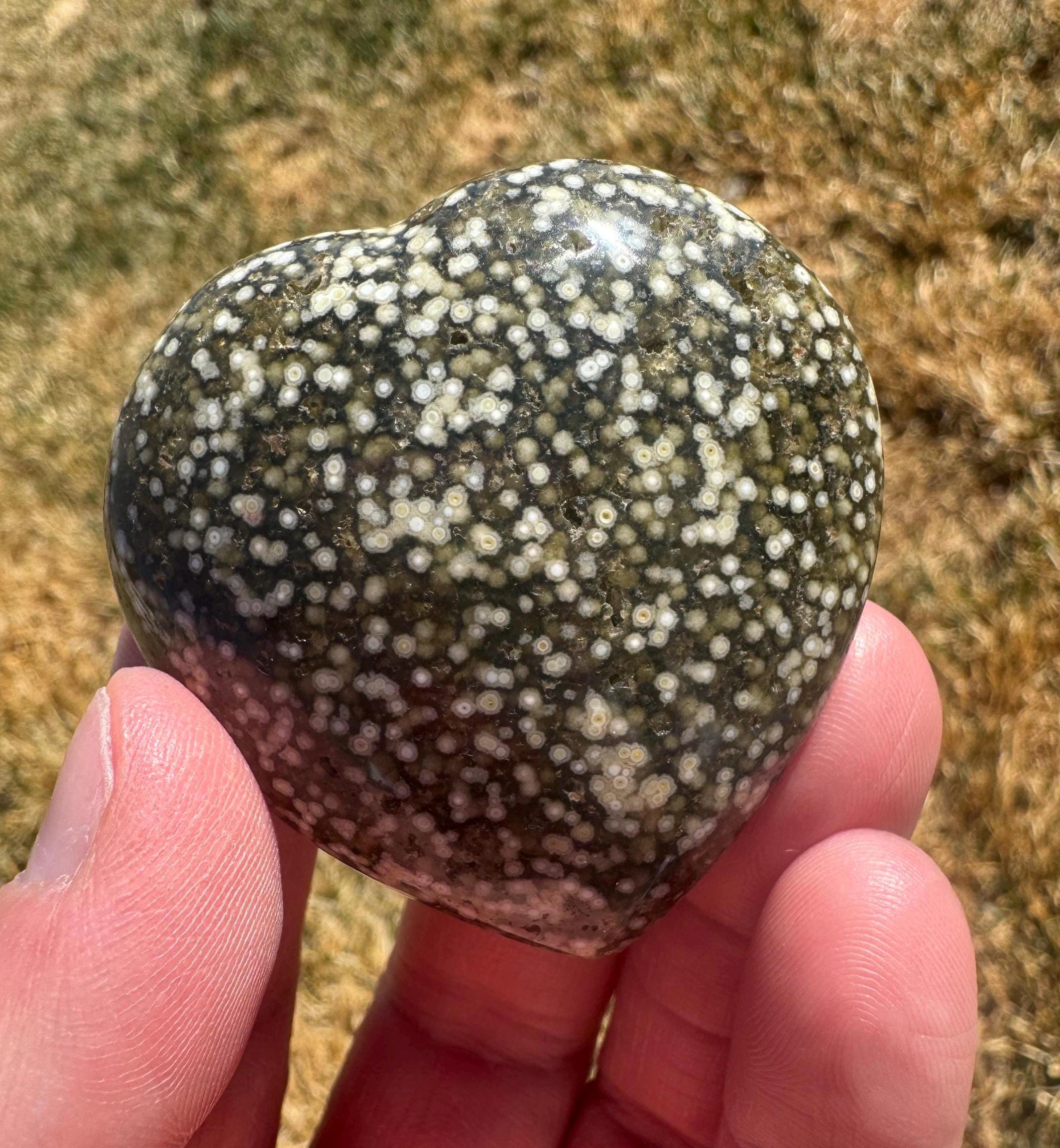 Marine jasper Crystal heart 2” (with natural inclusion)